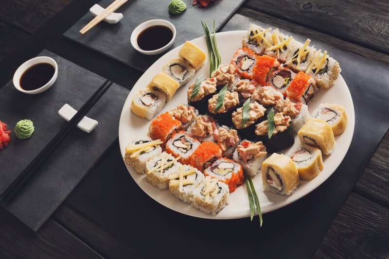 Sushi Platter on Table — Black