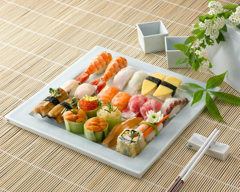 Sushi Platter on Table — White, Calm