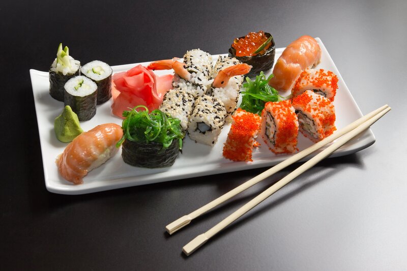 Sushi Platter on White Plate — Neutral