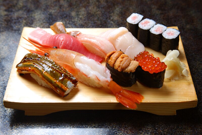 Sushi Platter on Wood — Brown, Appetizing, Photograph