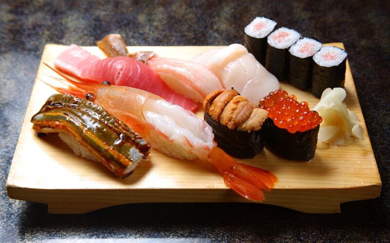 Sushi Platter on Wood — Brown, Appetizing