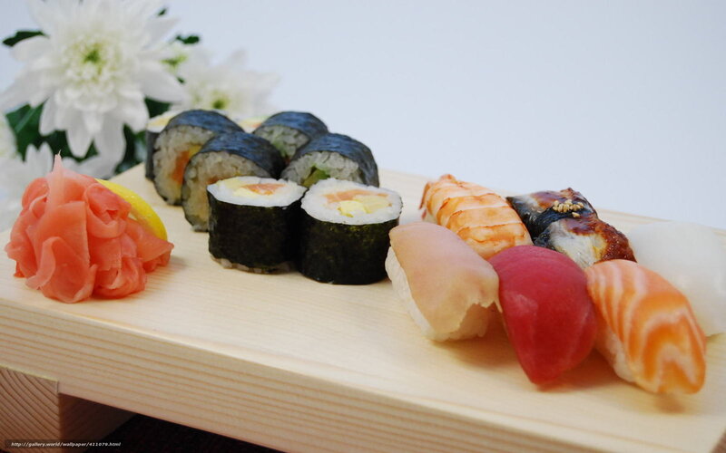 Sushi Platter on Wood — Brown, Calm, Photograph, Pickled Ginger