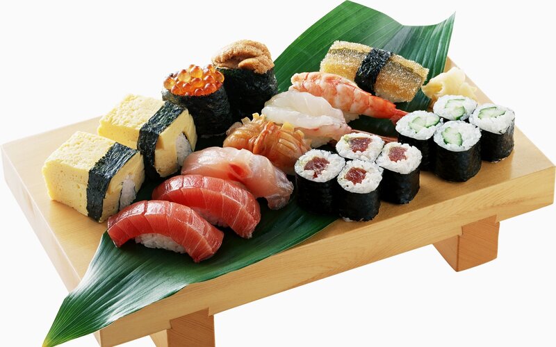 Sushi Platter on Wooden Board — Brown
