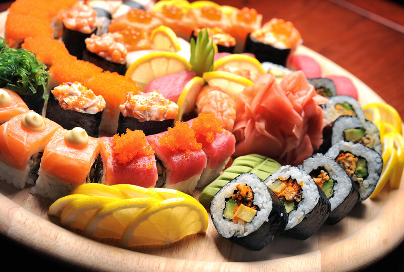 Sushi Platter on Wooden Plate