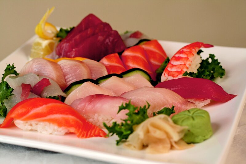 Sushi Platter — White, Appetizing, Photograph, Wasabi
