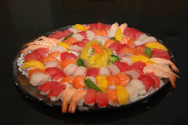Sushi platter with assorted rolls