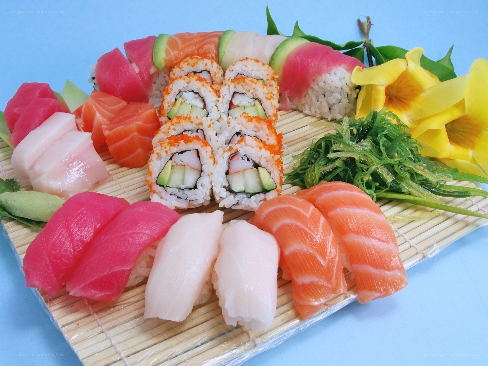 sushi platter with assorted rolls