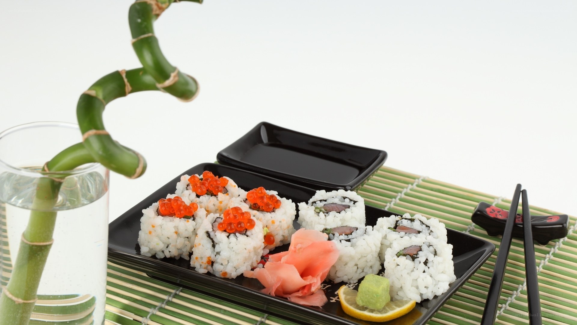 Sushi platter with bamboo