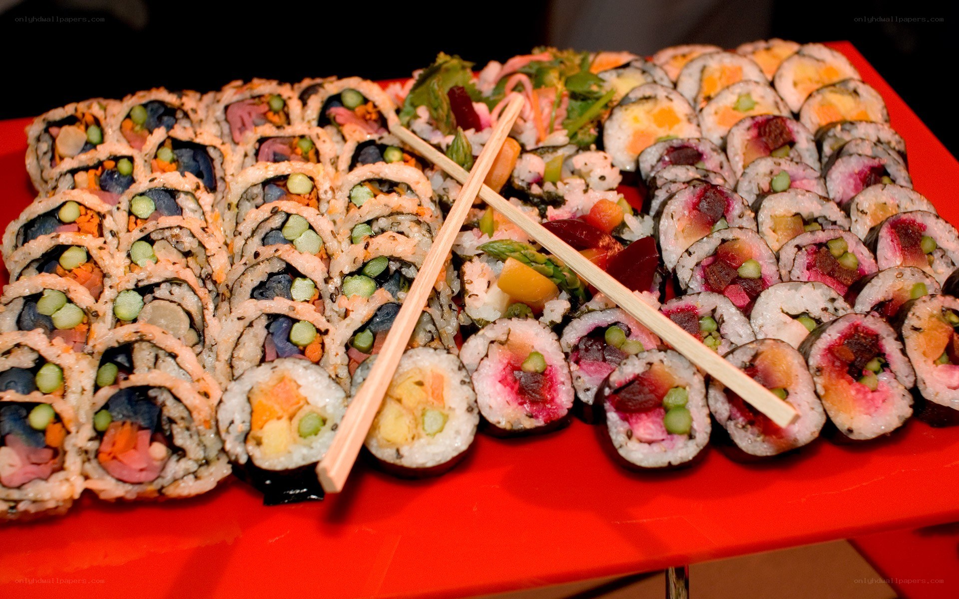 sushi platter with chopsticks