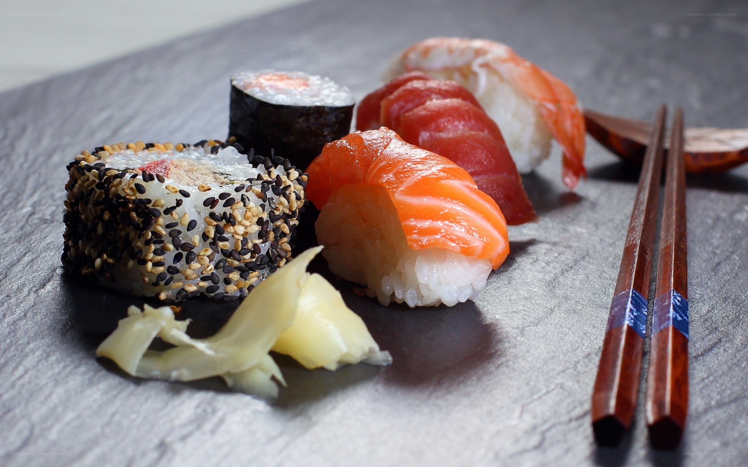 Sushi platter with chopsticks
