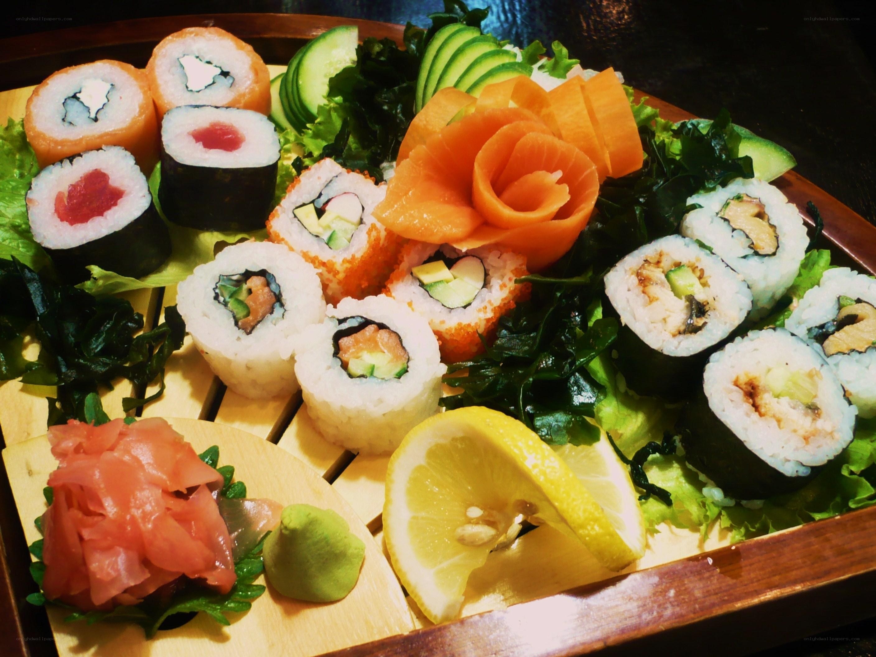 sushi platter with garnishes