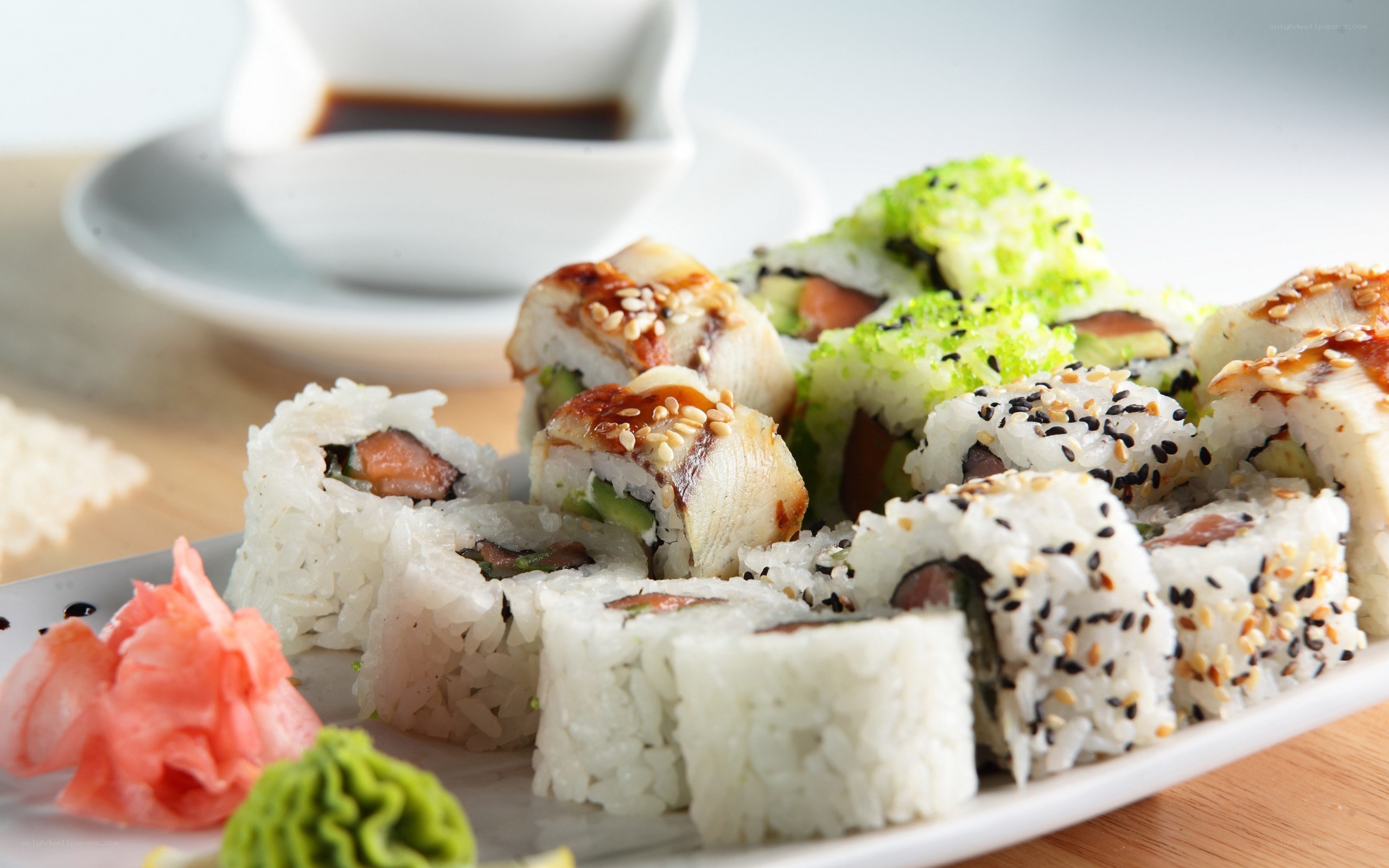 sushi platter with soy sauce