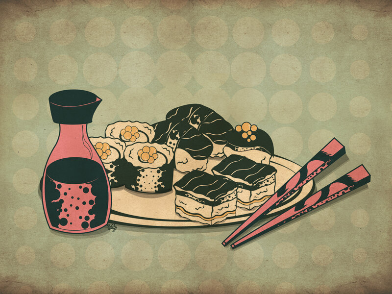 Sushi Platter with Soy Sauce — Beige