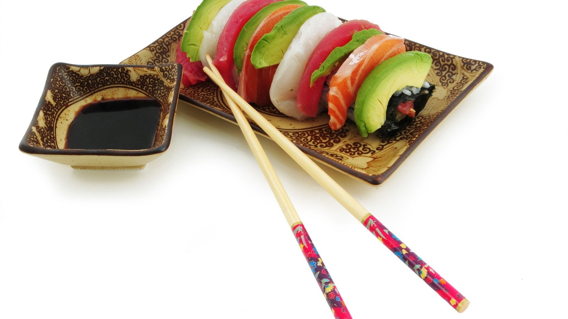sushi platter with soy sauce