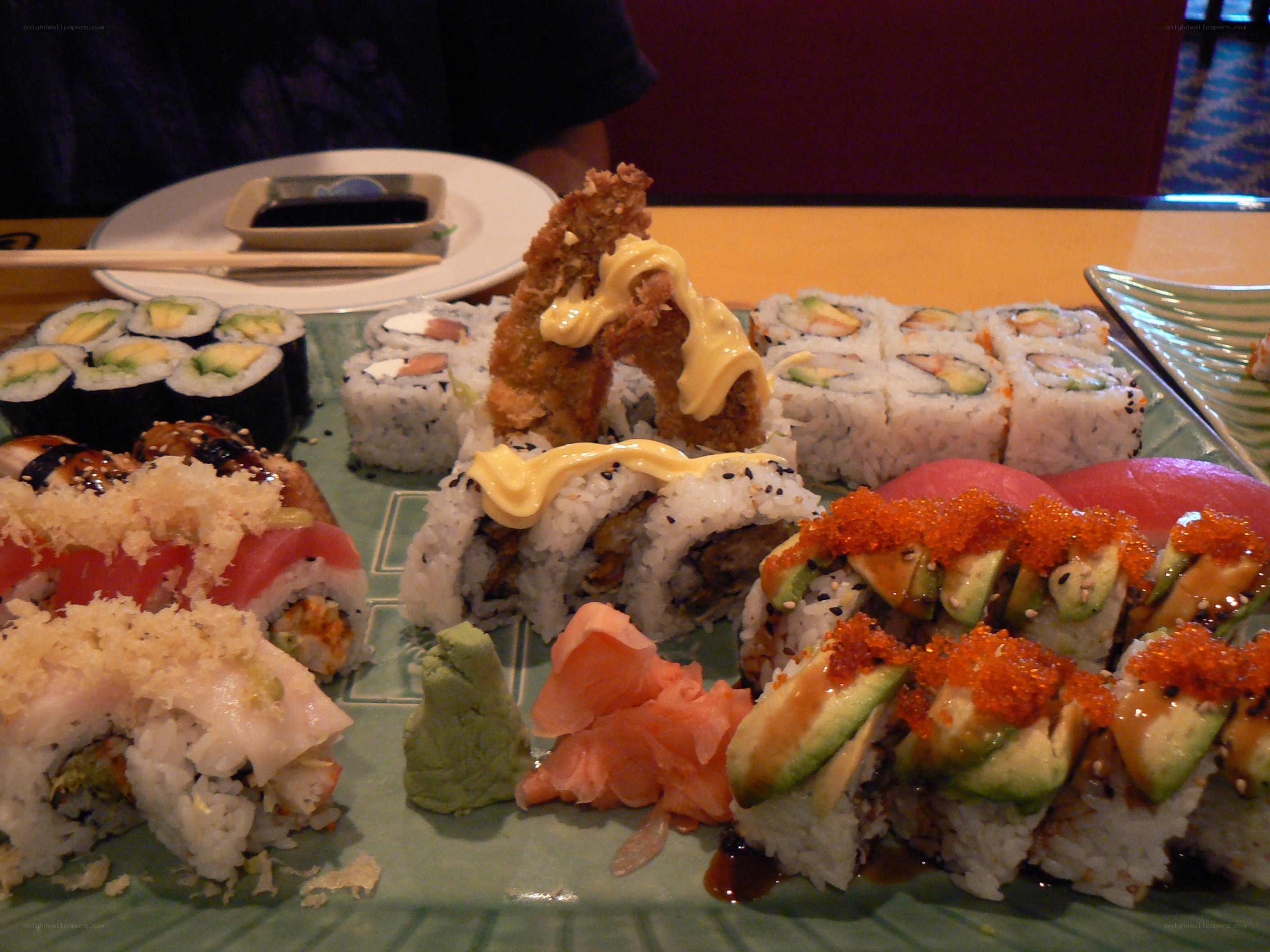 sushi platter with various rolls