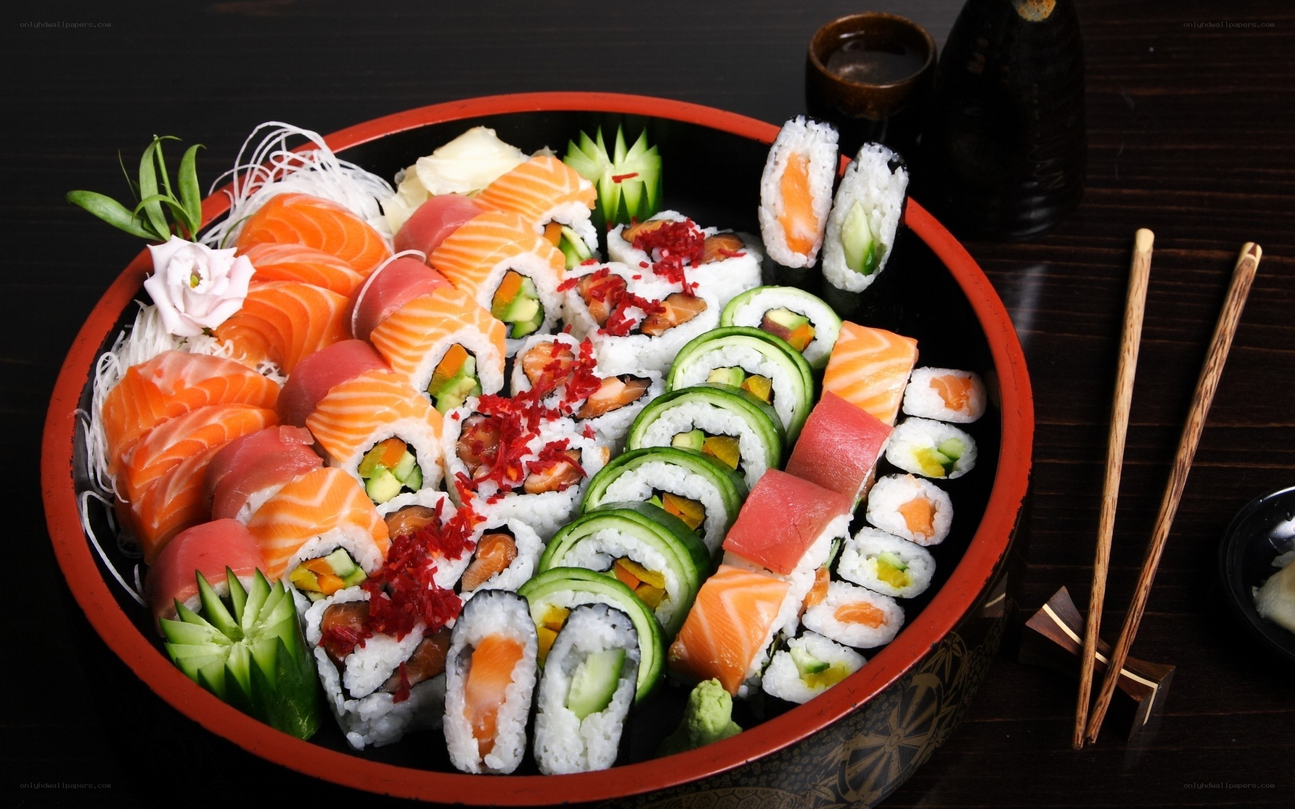 Sushi platter with various rolls