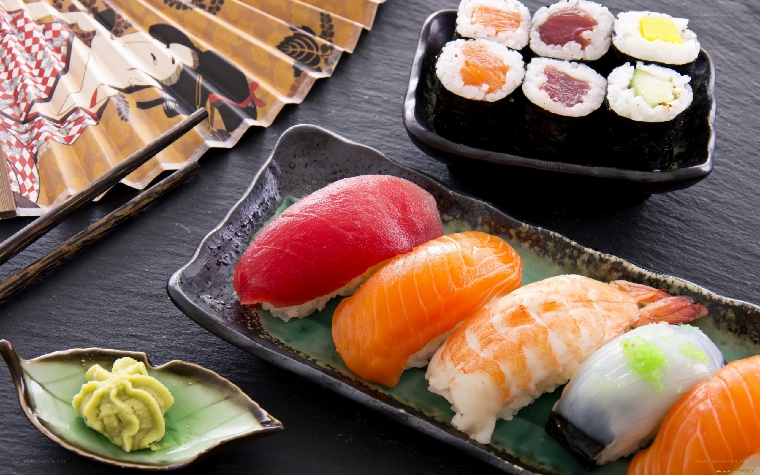Sushi platter with wasabi