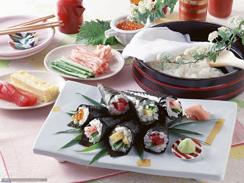 Sushi roll platter with accompaniments