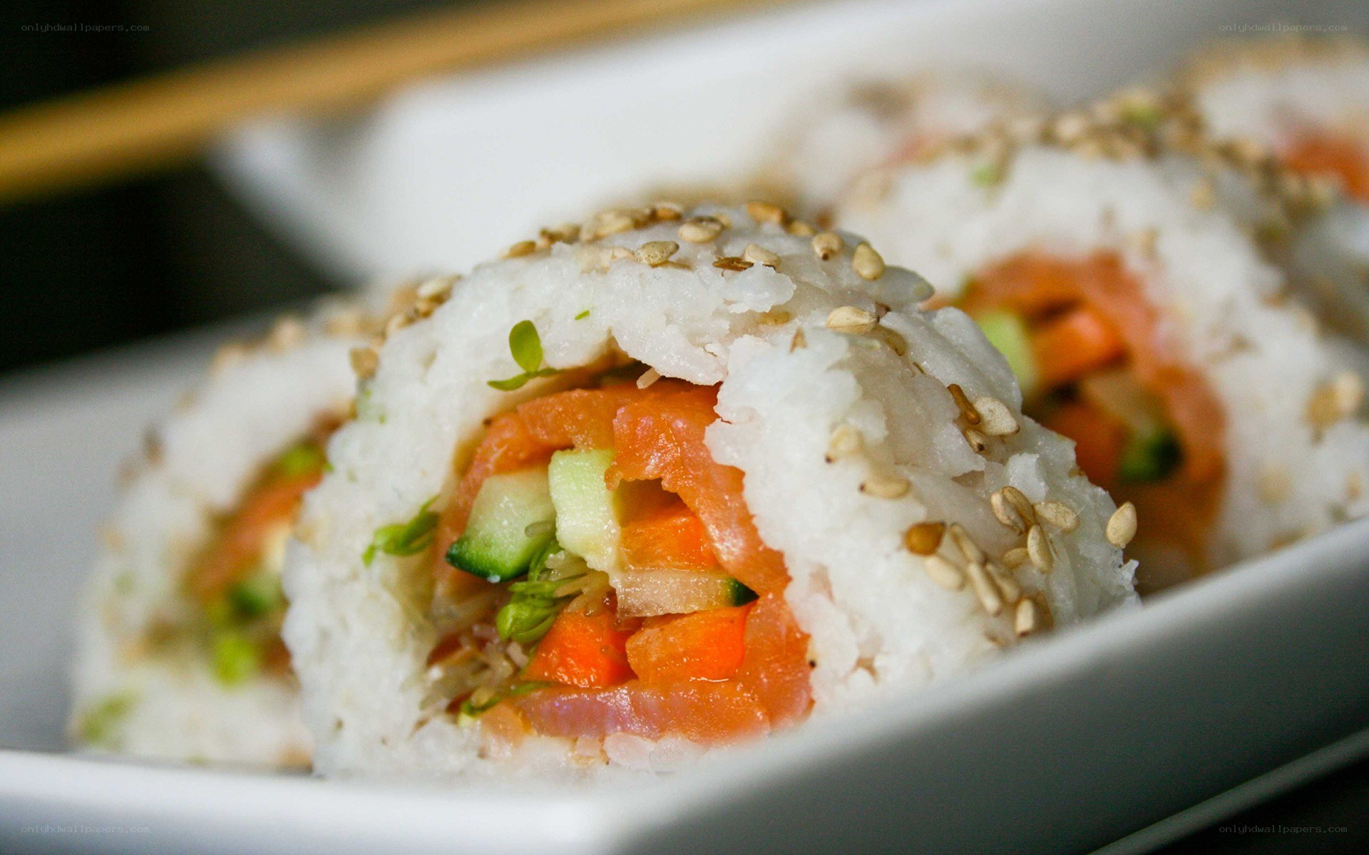 sushi roll with salmon and vegetables