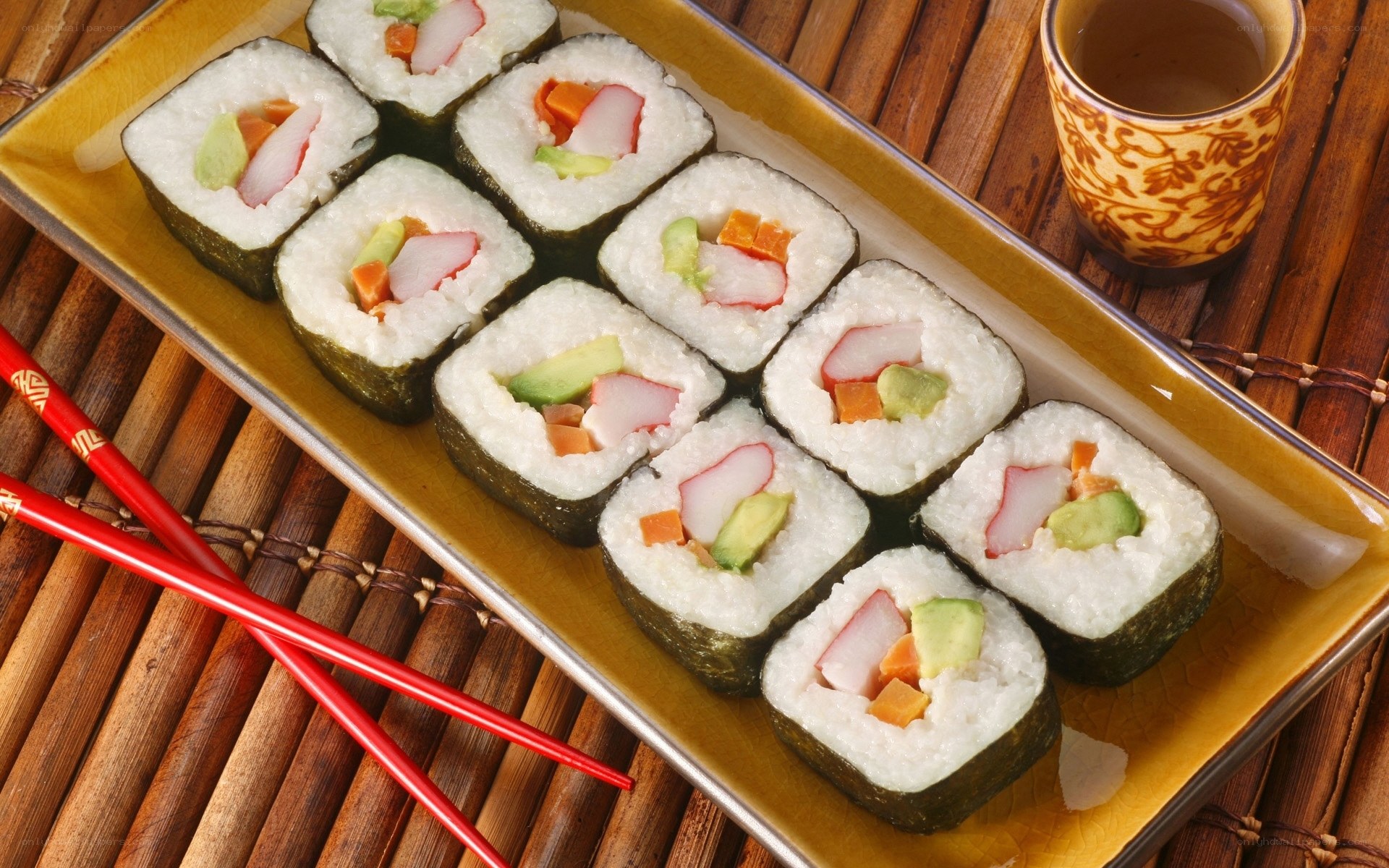 sushi rolls on a platter