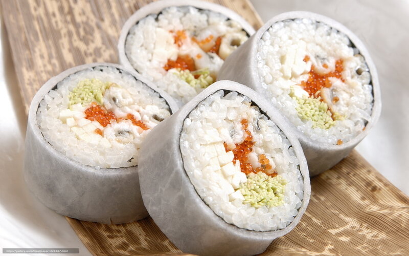 Sushi Rolls on Bamboo