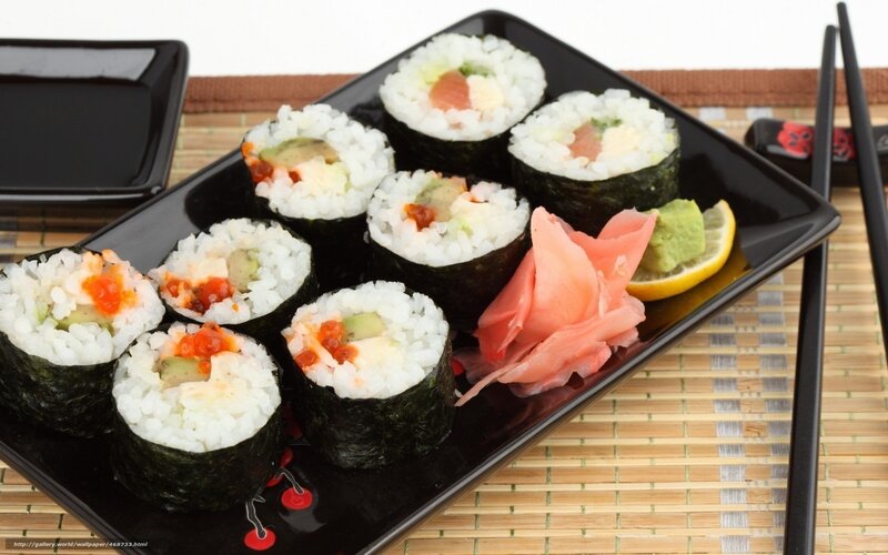 Sushi Rolls on Plate — Black