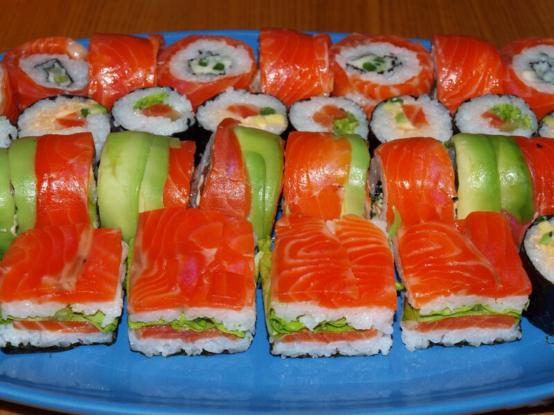 Sushi Rolls on Plate — Blue