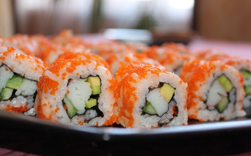 Sushi Rolls on Plate — White, Appetizing, Photograph