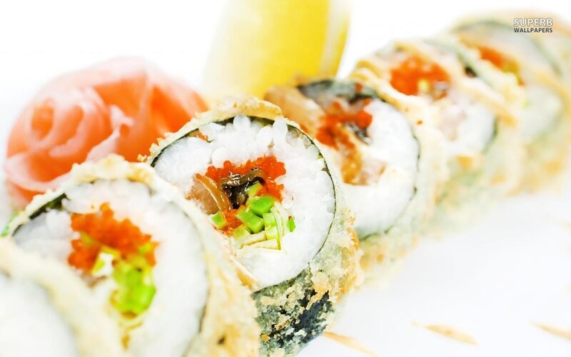 Sushi Rolls on Plate — White, Appetizing