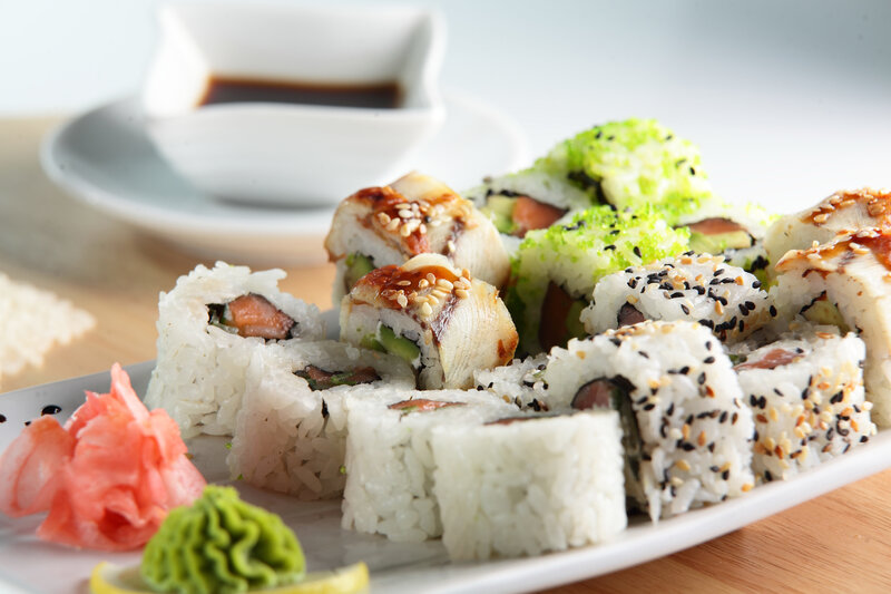 Sushi Rolls on Plate — White, Calm