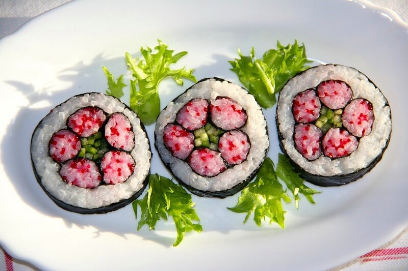Sushi Rolls on Plate — White, Fresh