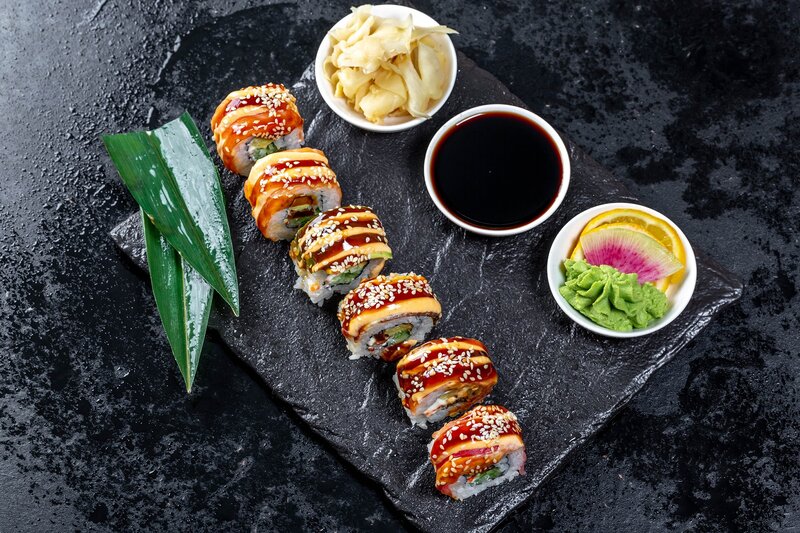 Sushi Rolls on Slate