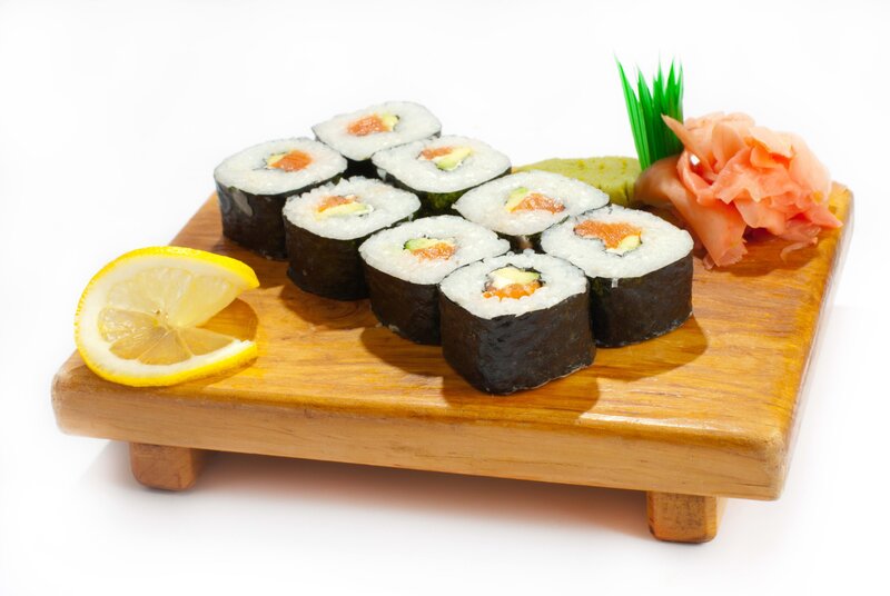Sushi Rolls on Wood — Brown, Neutral