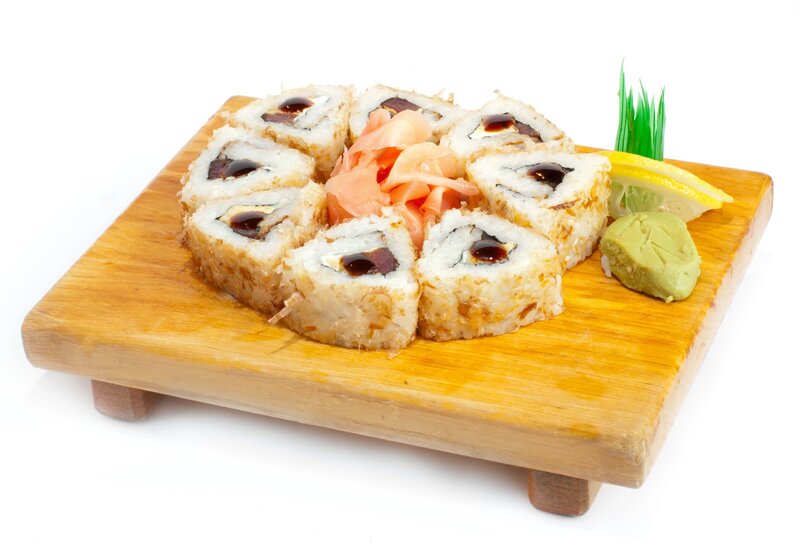 Sushi Rolls on Wood — Brown
