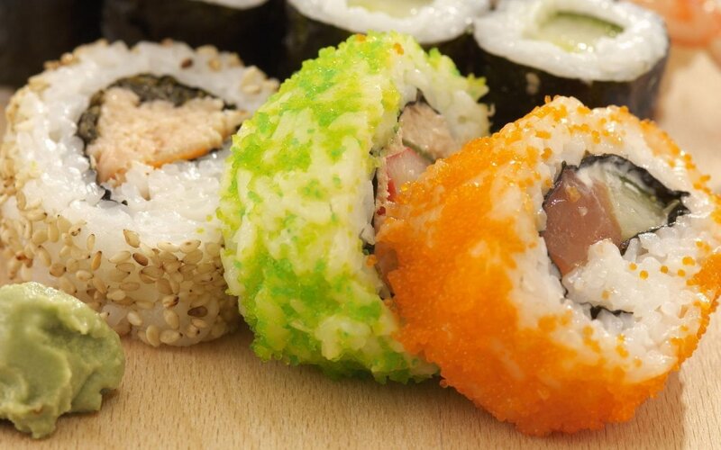 Sushi Rolls on Wood