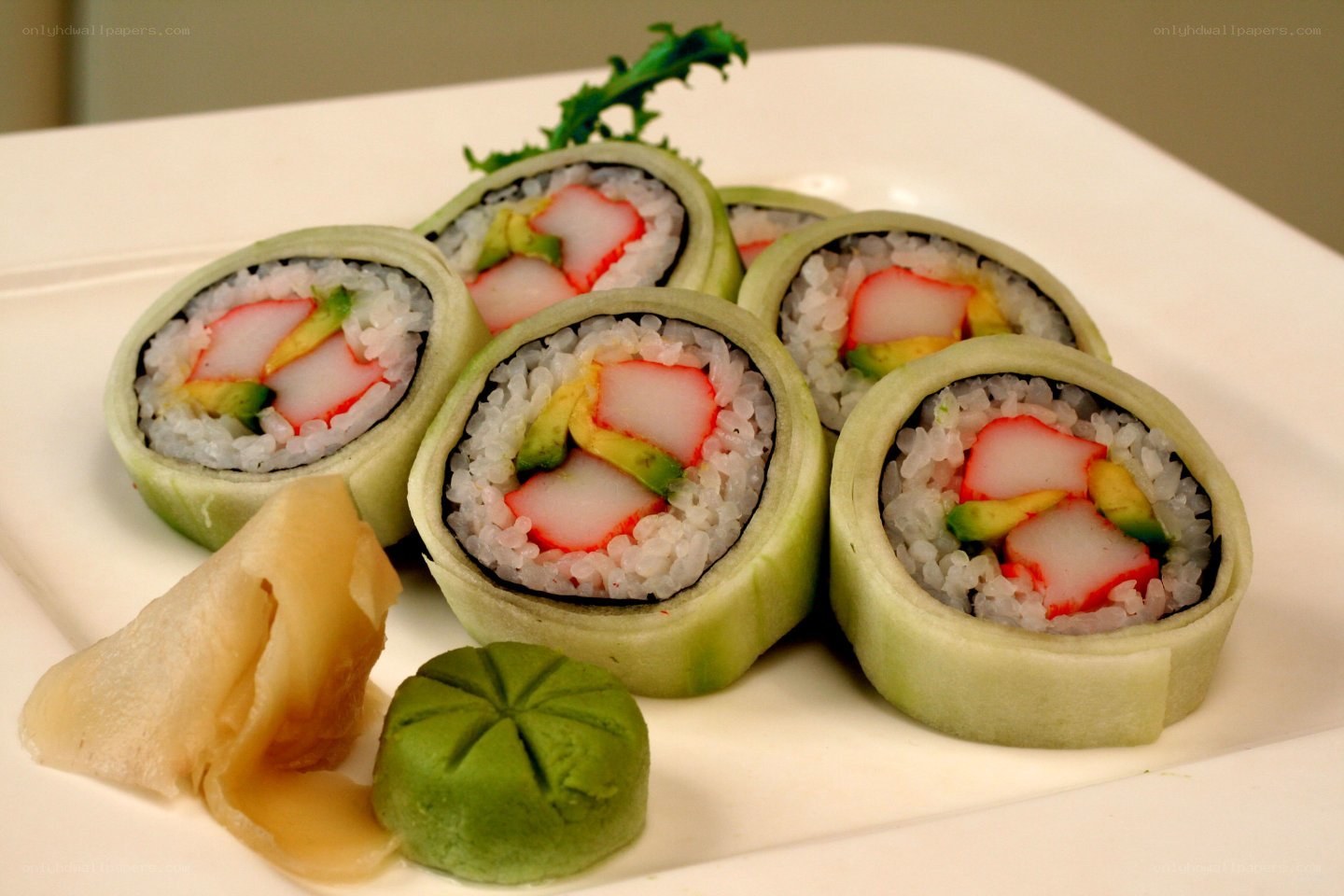 sushi rolls with avocado and crab