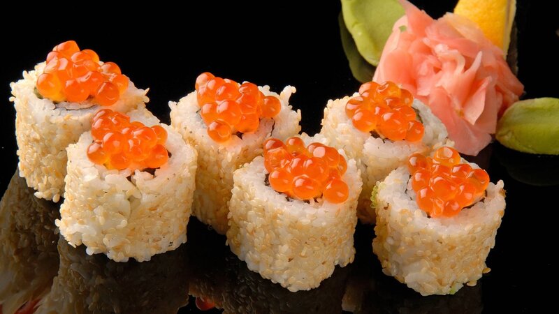 Sushi Rolls with Caviar — White, Appetizing