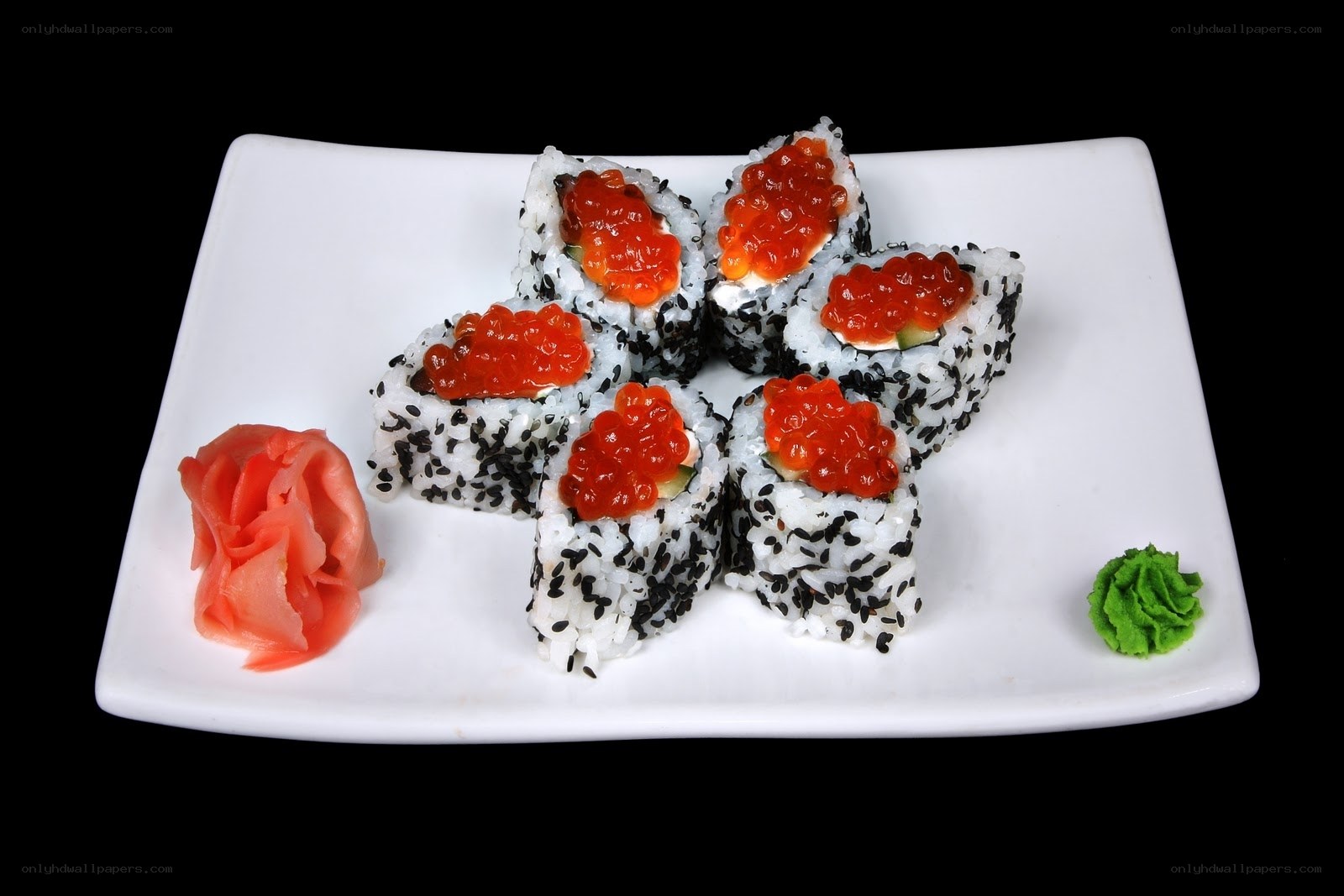 sushi rolls with caviar