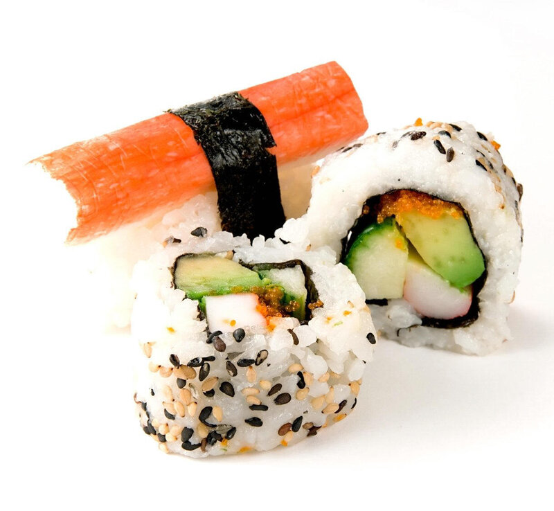 sushi rolls with crab and avocado