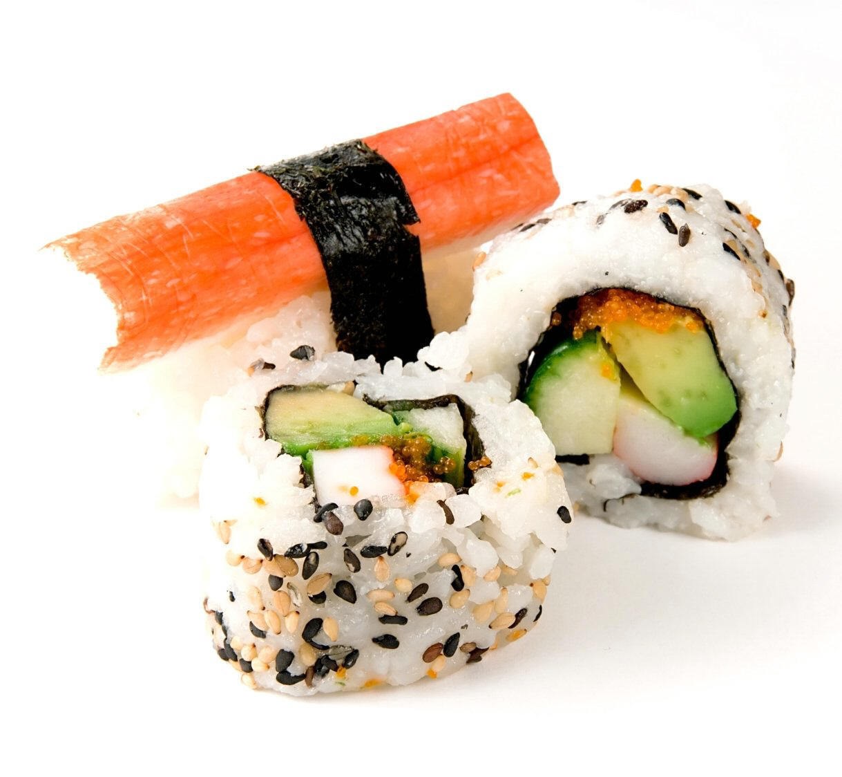 sushi rolls with crab and avocado