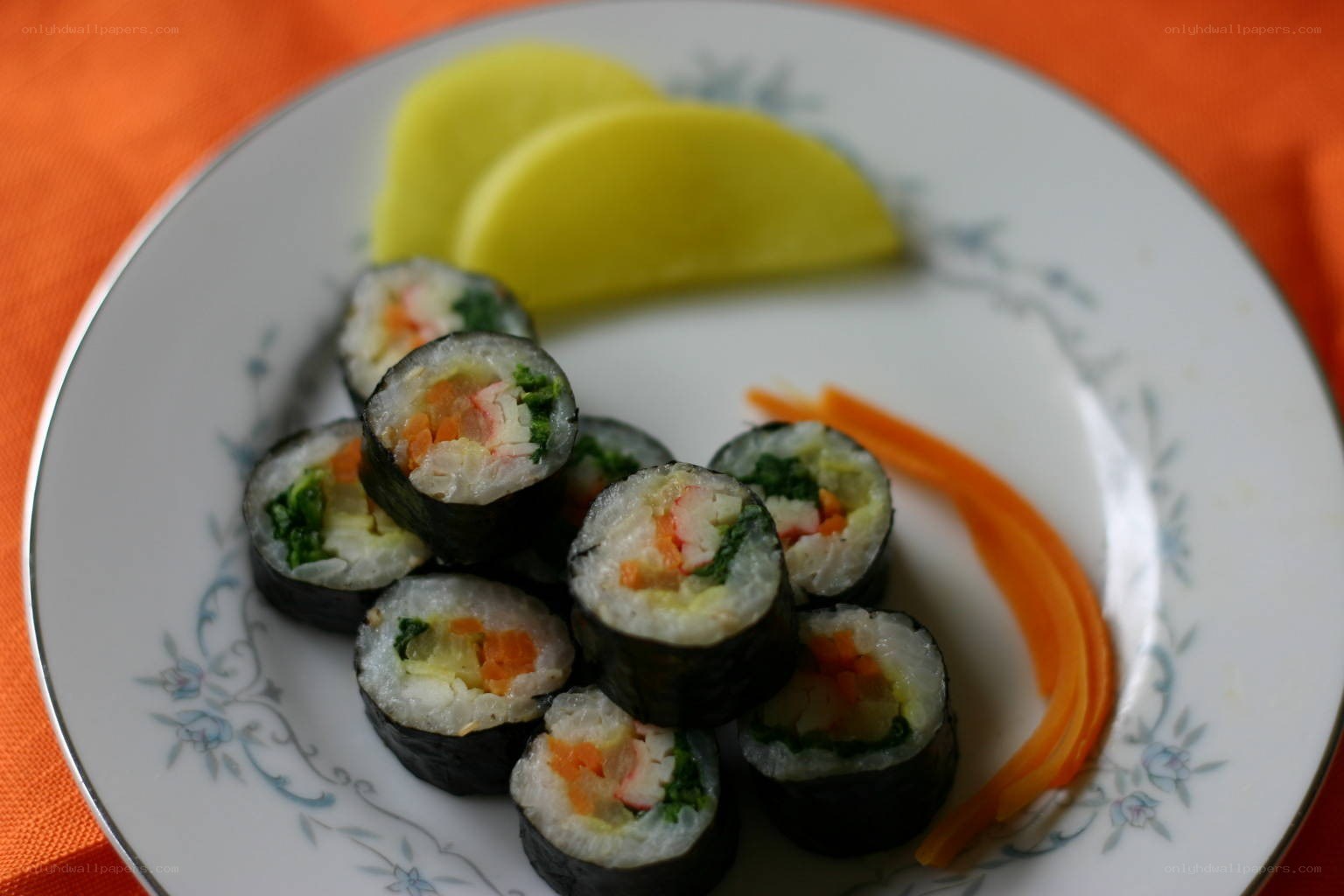sushi rolls with garnish