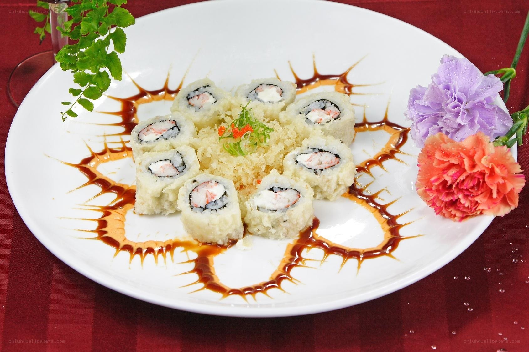 sushi rolls with garnish