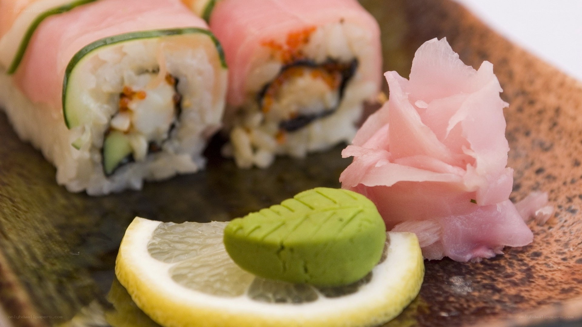 sushi rolls with garnishes