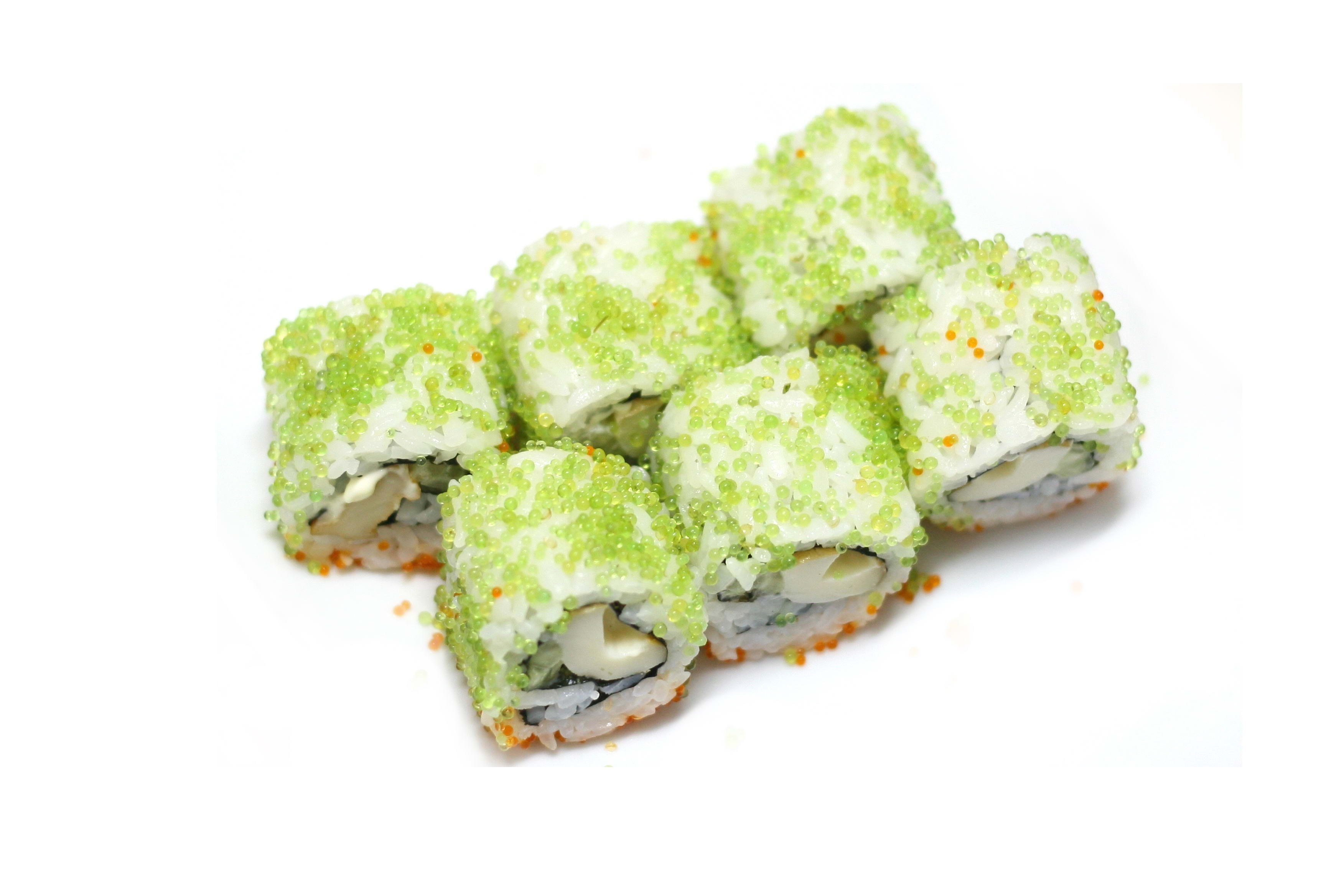 sushi rolls with green topping