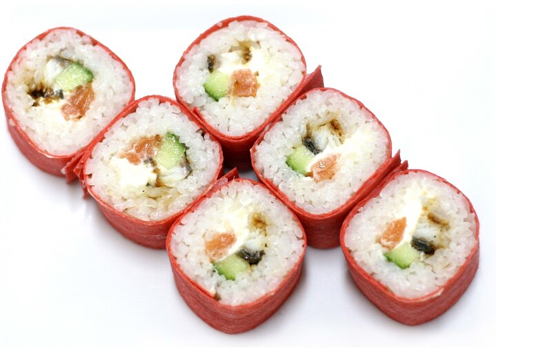 sushi rolls with salmon and cucumber