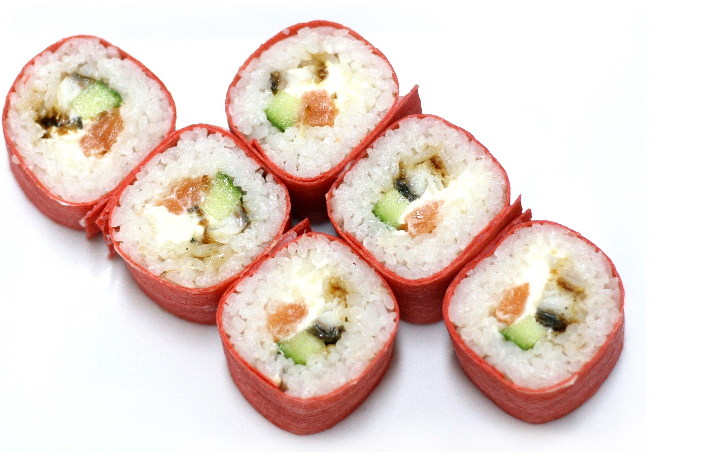 sushi rolls with salmon and cucumber