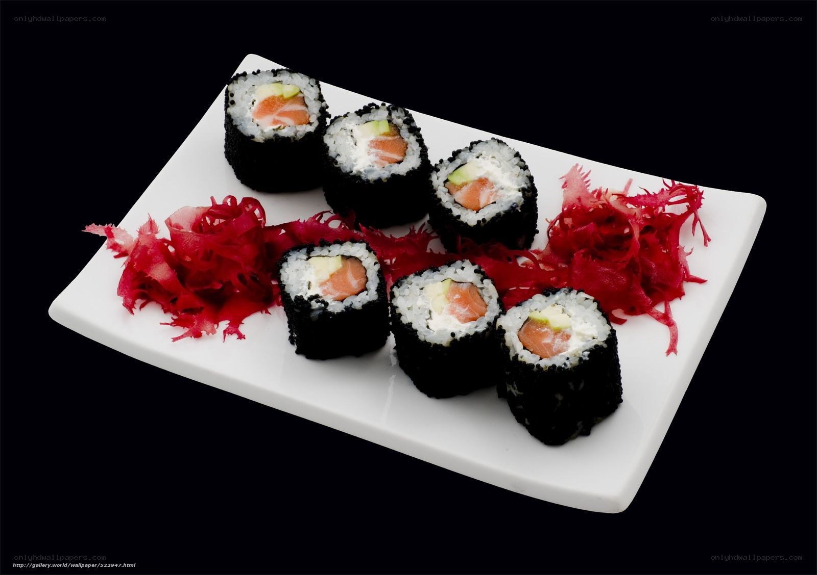 sushi rolls with salmon and seaweed