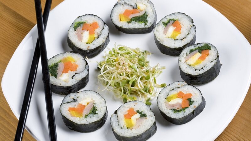 sushi rolls with sprouts