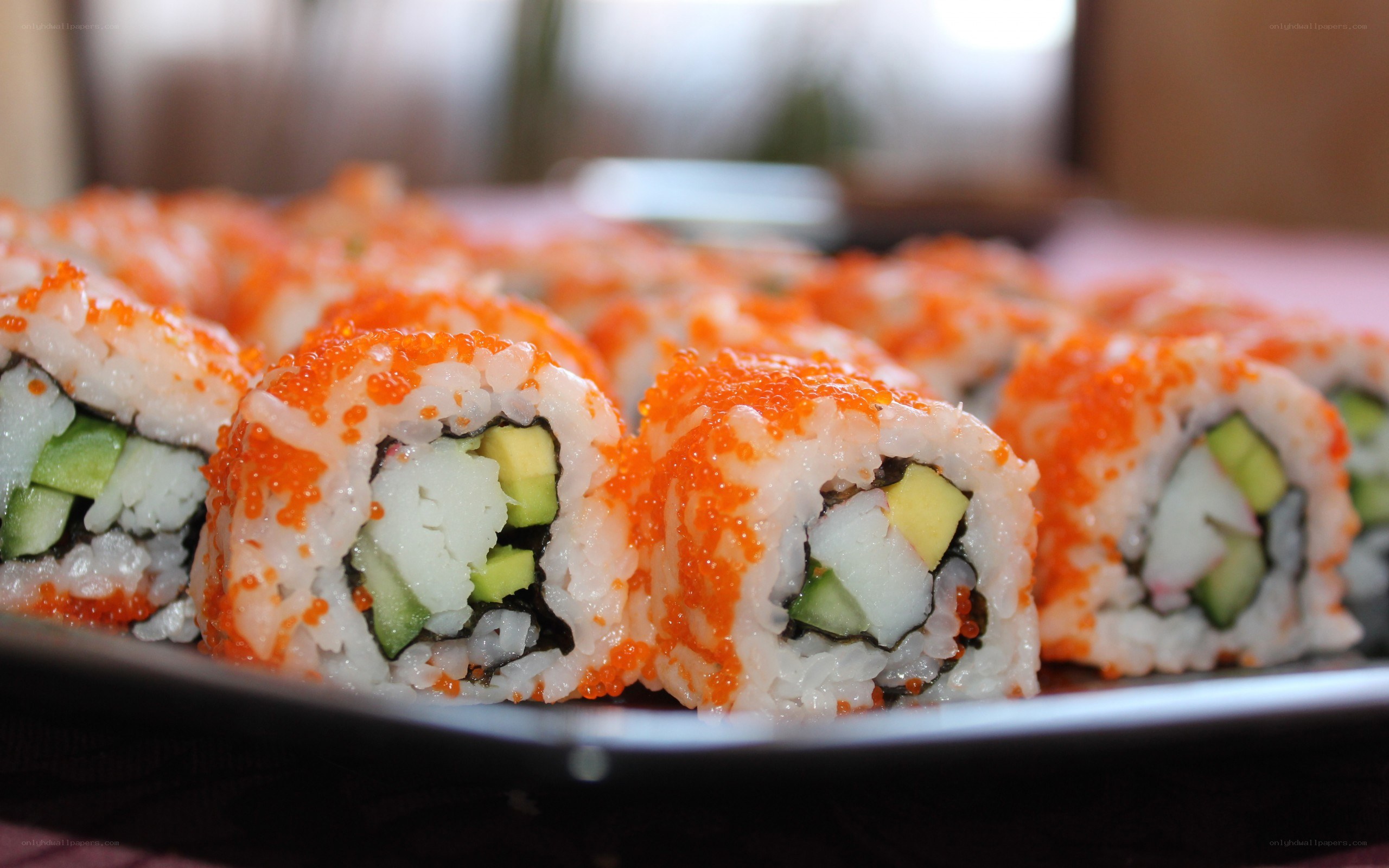 sushi rolls with tobiko