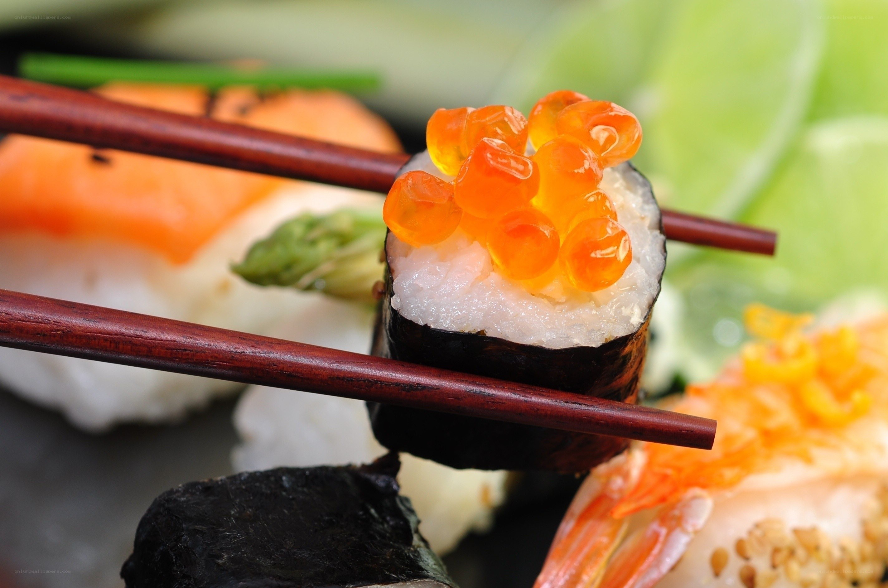 Sushi with chopsticks